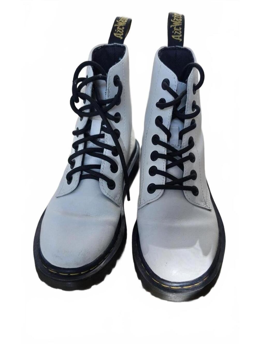 Dr. Martens White Leather Combat Boots with Black Laces